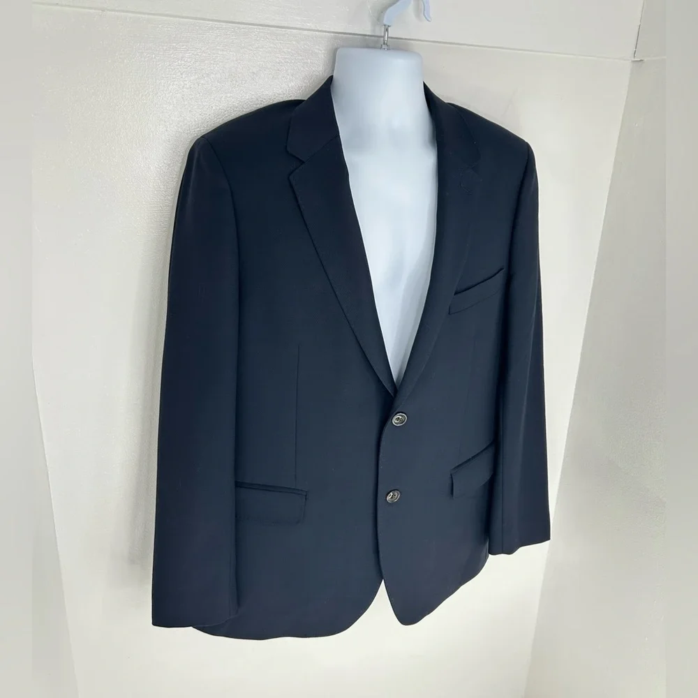 Lands End‎ Blazer Size 42R Navy Wool Tailored Fit Suit Jacket Office Career